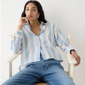 J Crew Collection Relaxed Fit Cropped Shirt Barlow Stripe 6 Button Down Cotton